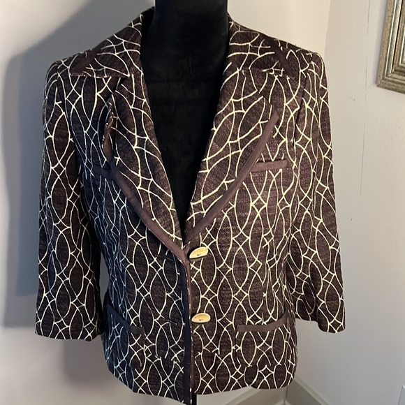 Sigrid Olsen cotton blend brown tan blazer suit jacket Sz 6 - Picture 1 of 9